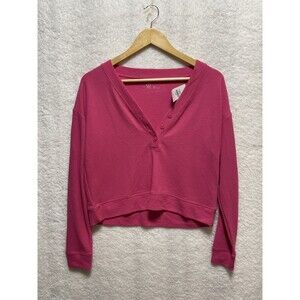 Gilly Hicks Pink Henley Size XS Small Button Up NWT Long Sleeve Crop Boxy